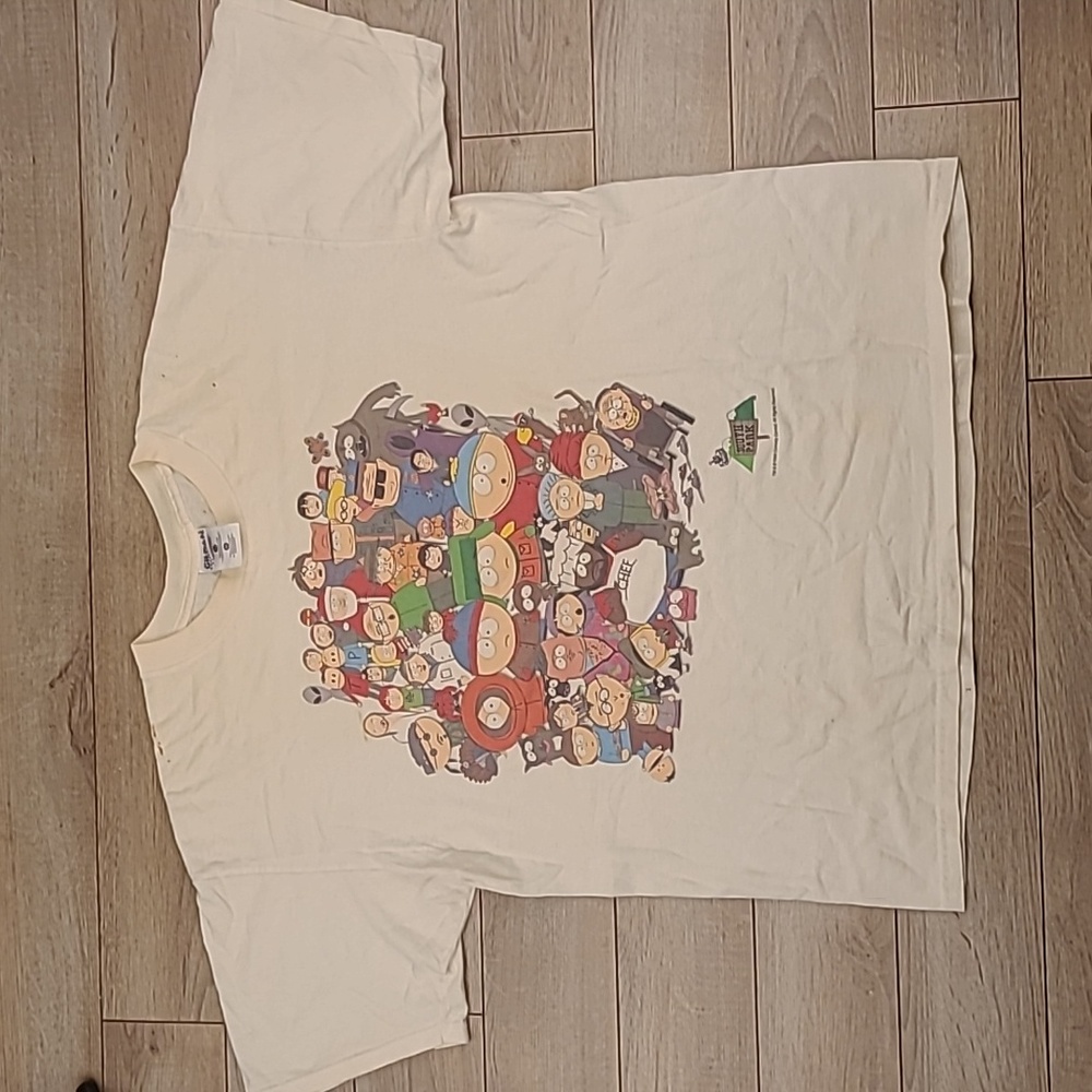 SOUTHPARK White Beige Cartoon Characters Pattern Gildan Sz XL T Shirt 90s RARE‎